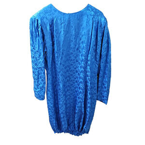 Vintage Patrick Collection 100% Silk Sheath Pleated Royal‎ Blue Damask Dress 14
